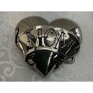 Rock Rebel Heart-Shaped Metal "Mom" Belt Buckle